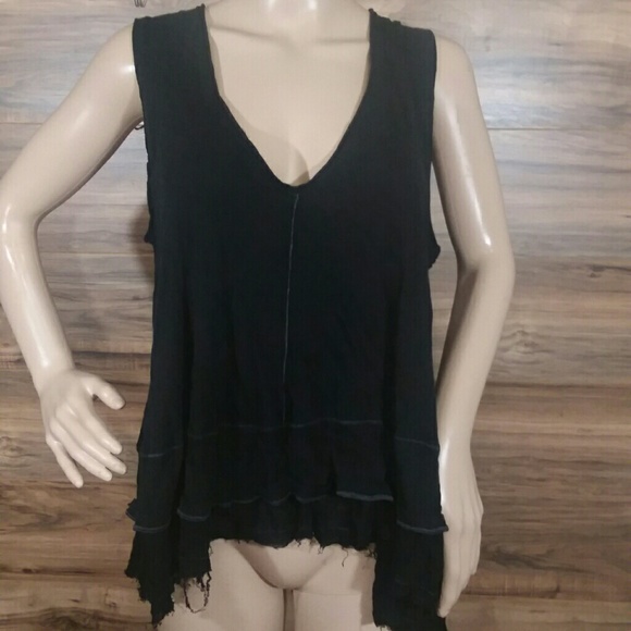 Free People Tops - We The Free Black V Neck Distressed Tank Top